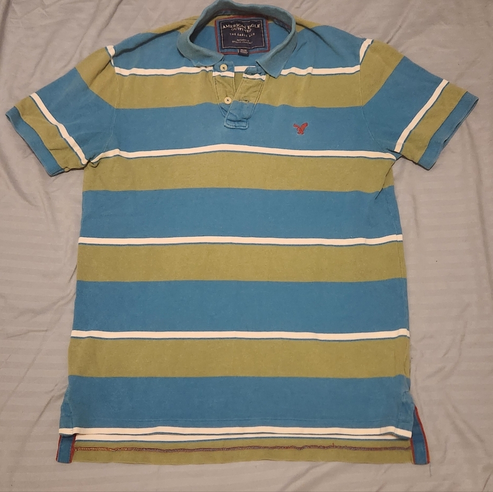 American Eagle Green/Blue Polo (Mens M)